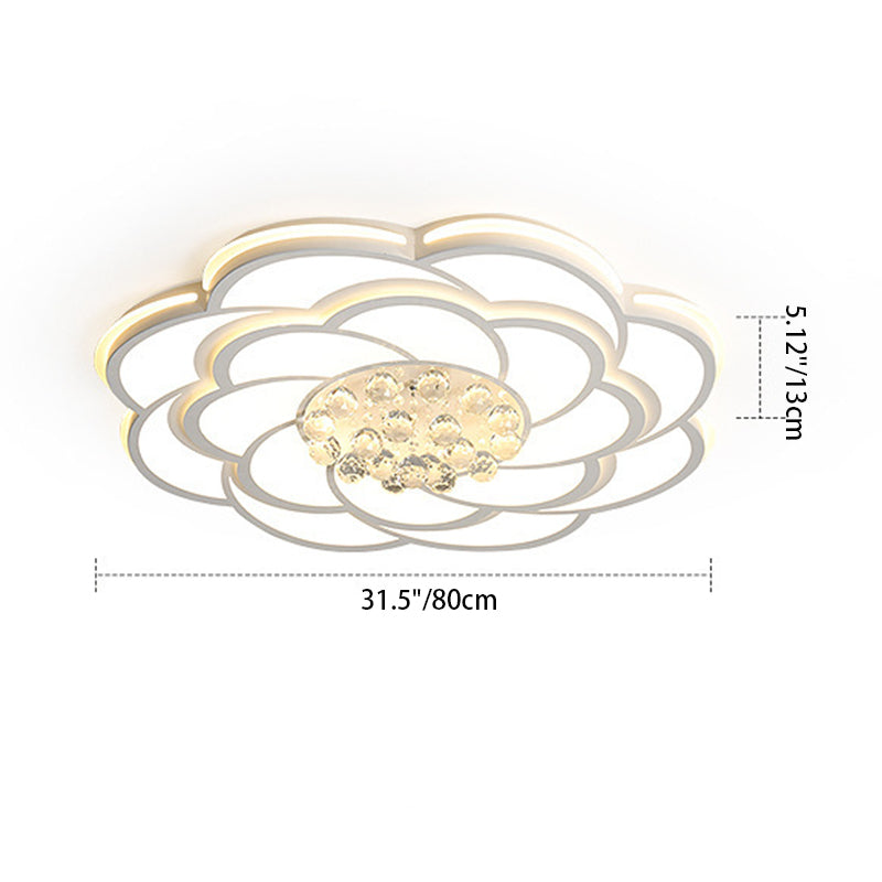 Contemporary Luxury Flower Round Iron Acrylic Crystal LED Flush Mount Ceiling Light For Living Room