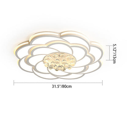 Contemporary Luxury Flower Round Iron Acrylic Crystal LED Flush Mount Ceiling Light For Living Room