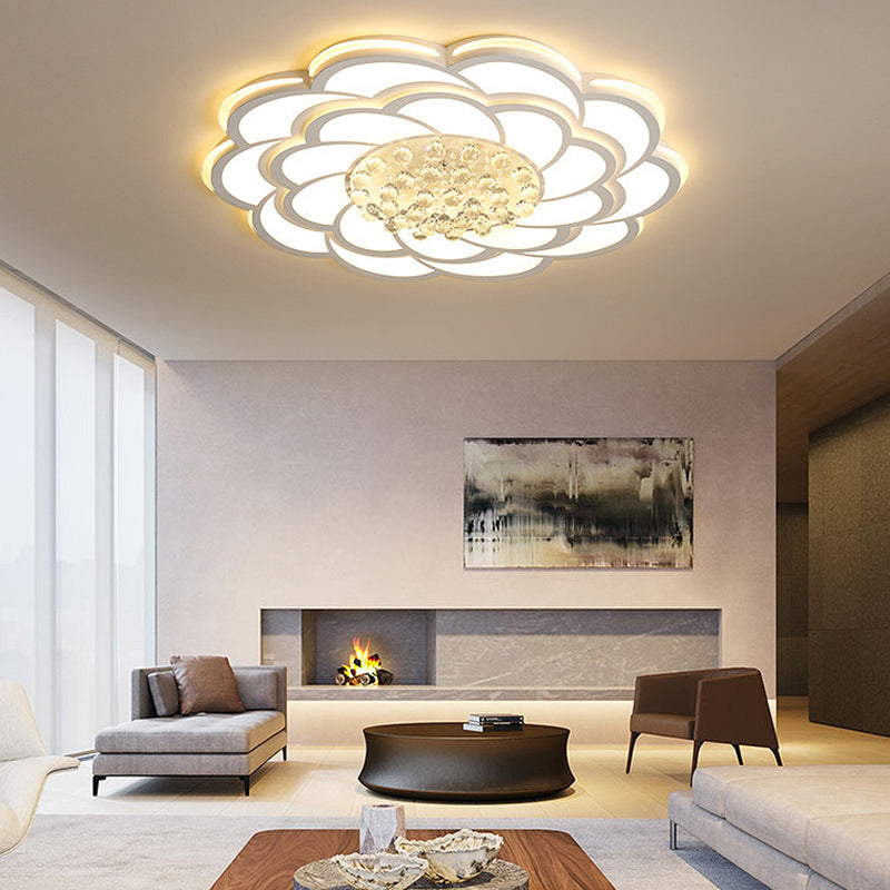 Contemporary Luxury Flower Round Iron Acrylic Crystal LED Flush Mount Ceiling Light For Living Room