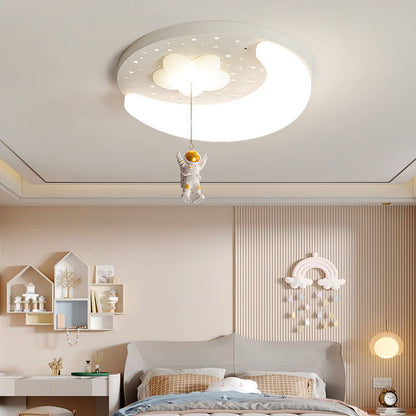 Contemporary Creative Kids Astronaut Round Iron Aluminum Acrylic LED Flush Mount Ceiling Light For Bedroom