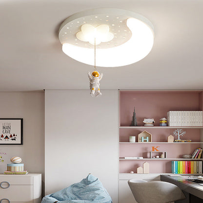 Contemporary Creative Kids Astronaut Round Iron Aluminum Acrylic LED Flush Mount Ceiling Light For Bedroom