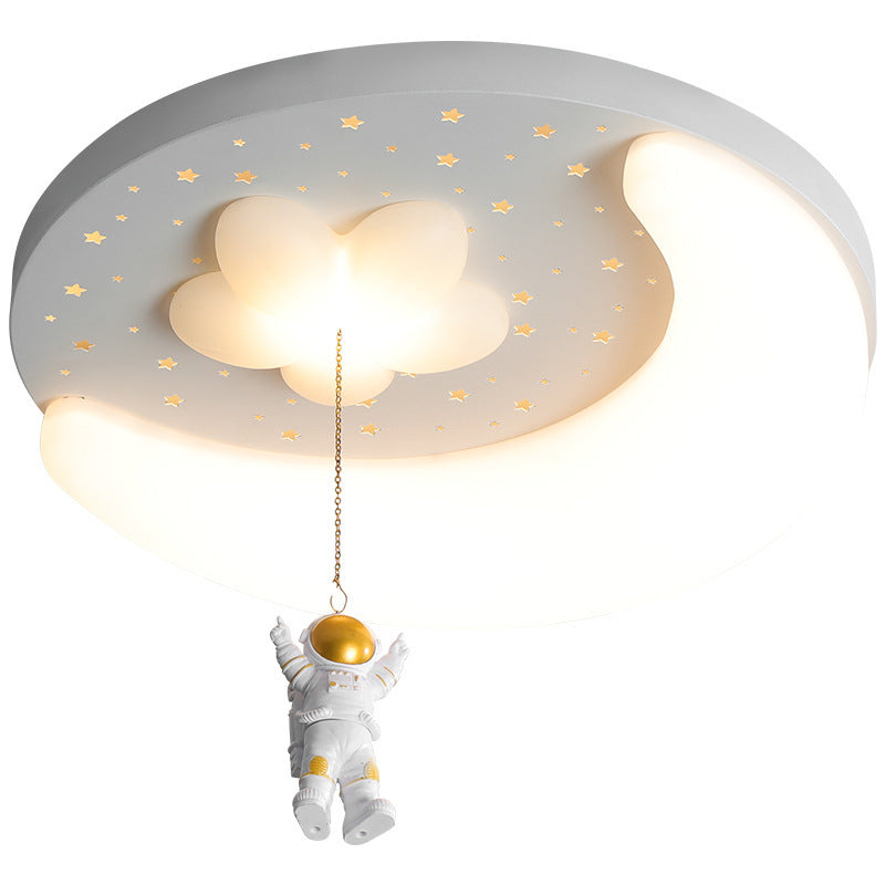 Contemporary Creative Kids Astronaut Round Iron Aluminum Acrylic LED Flush Mount Ceiling Light For Bedroom