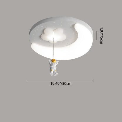 Contemporary Creative Kids Astronaut Round Iron Aluminum Acrylic LED Flush Mount Ceiling Light For Bedroom