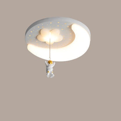 Contemporary Creative Kids Astronaut Round Iron Aluminum Acrylic LED Flush Mount Ceiling Light For Bedroom