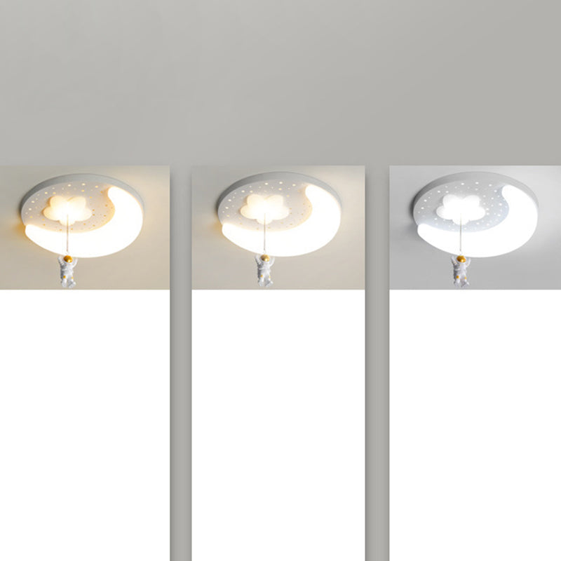 Contemporary Creative Kids Astronaut Round Iron Aluminum Acrylic LED Flush Mount Ceiling Light For Bedroom