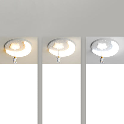 Contemporary Creative Kids Astronaut Round Iron Aluminum Acrylic LED Flush Mount Ceiling Light For Bedroom