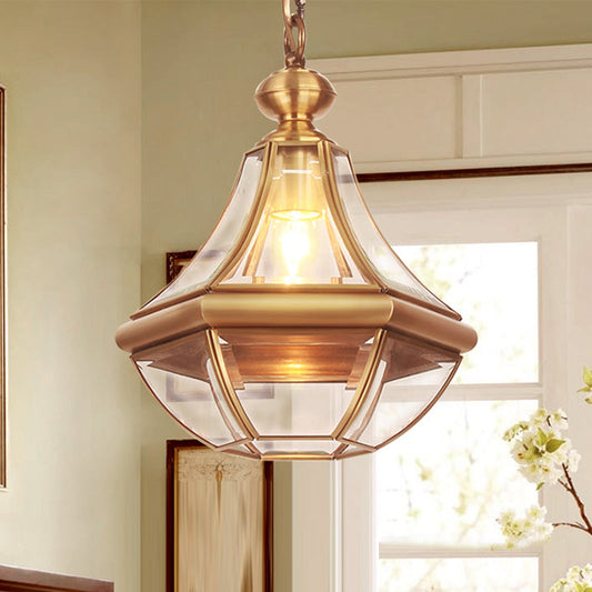 Traditional Rustic Cone Copper Glass 1-Light Pendant Light For Living Room