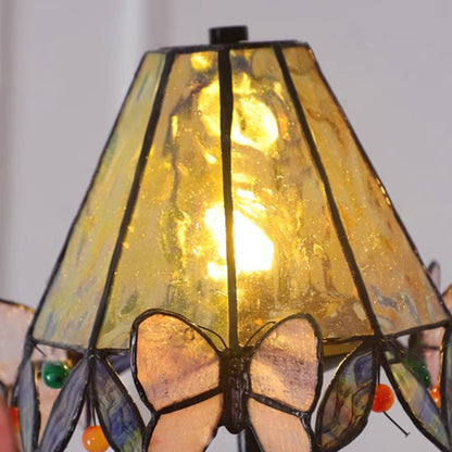 Traditional Vintage Butterfly Frustum Cone Iron Glass 3-Light Chandelier For Living Room