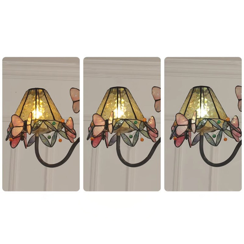 Traditional Vintage Butterfly Frustum Cone Iron Glass 3-Light Chandelier For Living Room