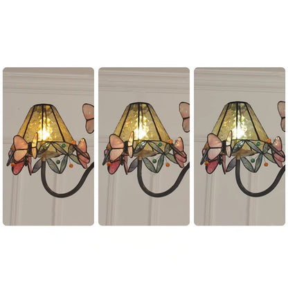 Traditional Vintage Butterfly Frustum Cone Iron Glass 3-Light Chandelier For Living Room