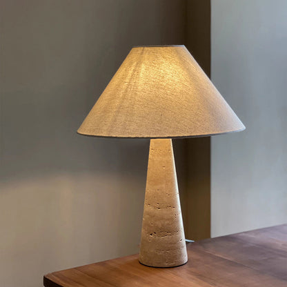 Traditional Vintage Frustum Cone Yellow Travertine Fabric 1-Light Table Lamp For Bedroom