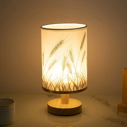 Contemporary Nordic Cylinder Solid Wood Fabric LED Table Lamp For Bedroom