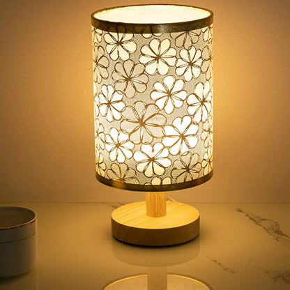 Contemporary Nordic Cylinder Solid Wood Fabric LED Table Lamp For Bedroom