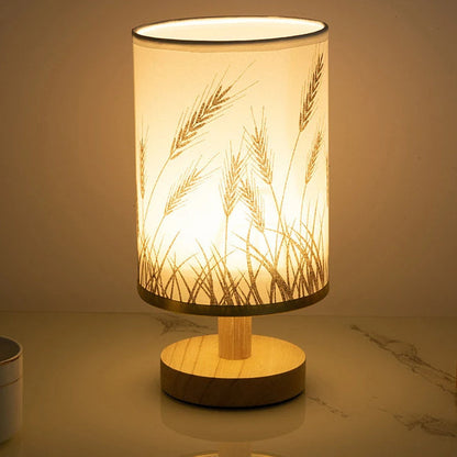 Contemporary Nordic Cylinder Solid Wood Fabric LED Table Lamp For Bedroom