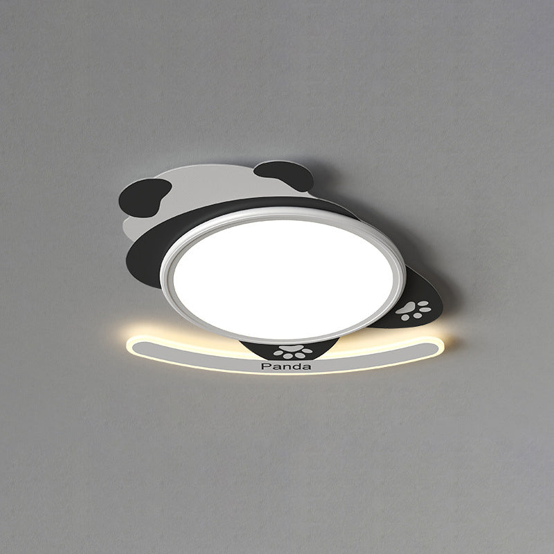 Contemporary Creative Kids Cartoon Panda Iron Aluminum Acrylic LED Flush Mount Ceiling Light For Bedroom