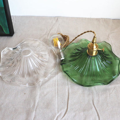 Traditional Vintage Flower Round Glass Brass 1-Light Pendant Light For Living Room