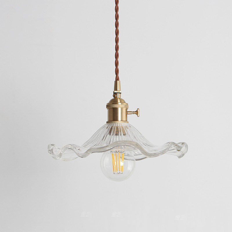 Traditional Vintage Flower Round Glass Brass 1-Light Pendant Light For Living Room