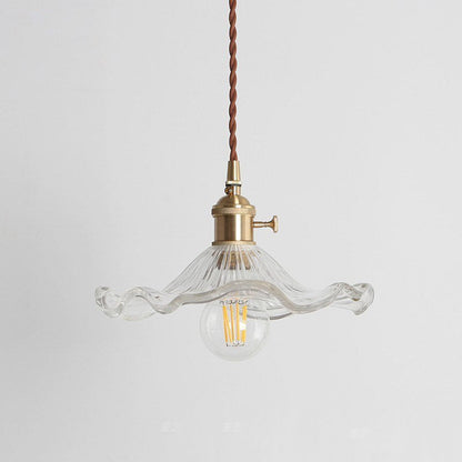 Traditional Vintage Flower Round Glass Brass 1-Light Pendant Light For Living Room