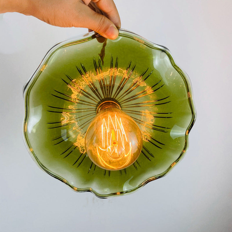 Traditional Vintage Flower Round Glass Brass 1-Light Pendant Light For Living Room