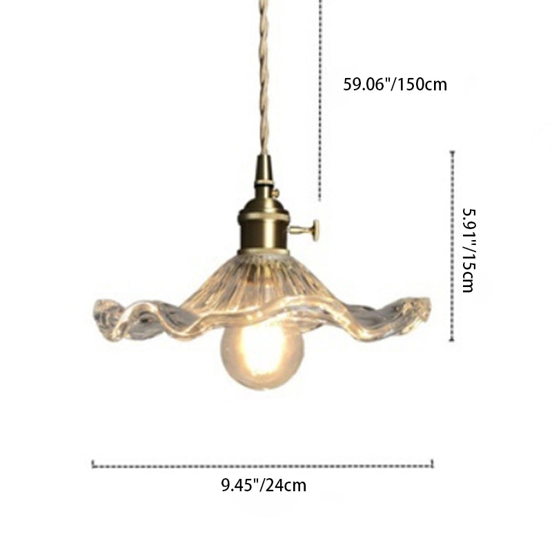 Traditional Vintage Flower Round Glass Brass 1-Light Pendant Light For Living Room