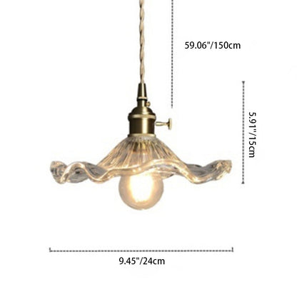 Traditional Vintage Flower Round Glass Brass 1-Light Pendant Light For Living Room