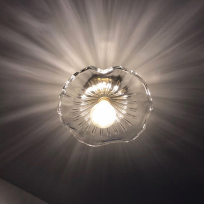 Traditional Vintage Flower Round Glass Brass 1-Light Pendant Light For Living Room