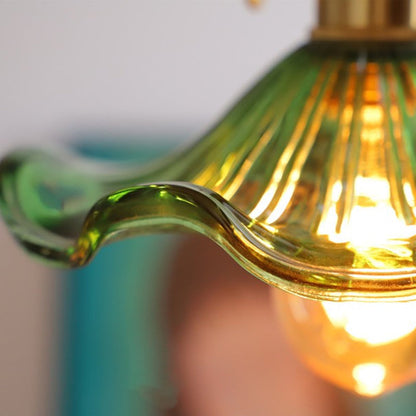 Traditional Vintage Flower Round Glass Brass 1-Light Pendant Light For Living Room