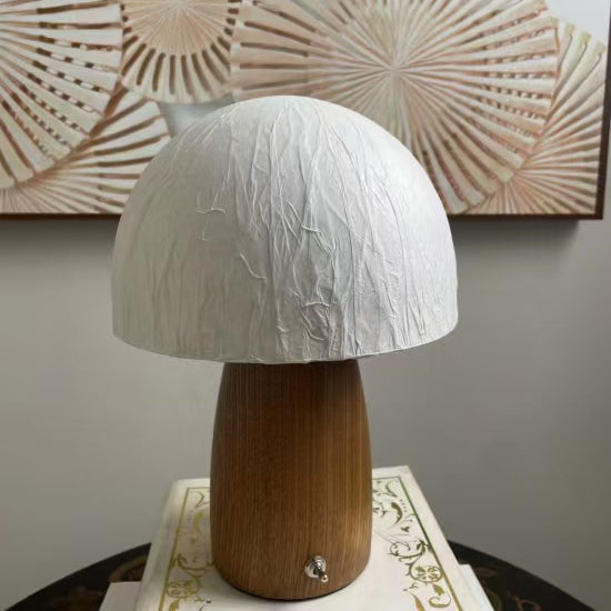 Traditional Vintage Mushroom Paper Solid Wood 1-Light Table Lamp For Bedroom