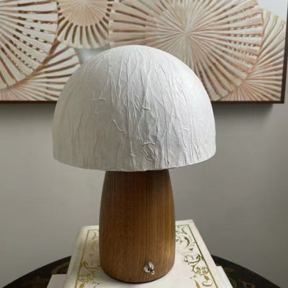 Traditional Vintage Mushroom Paper Solid Wood 1-Light Table Lamp For Bedroom