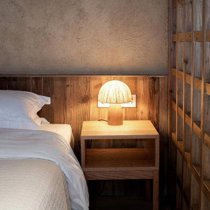 Traditional Vintage Mushroom Paper Solid Wood 1-Light Table Lamp For Bedroom