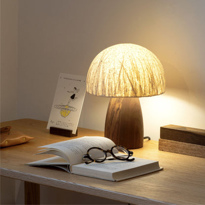 Traditional Vintage Mushroom Paper Solid Wood 1-Light Table Lamp For Bedroom