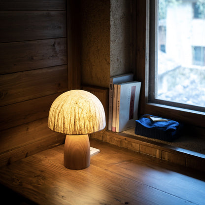 Traditional Vintage Mushroom Paper Solid Wood 1-Light Table Lamp For Bedroom