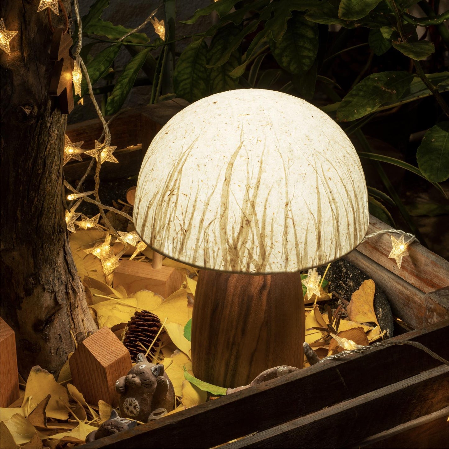 Traditional Vintage Mushroom Paper Solid Wood 1-Light Table Lamp For Bedroom