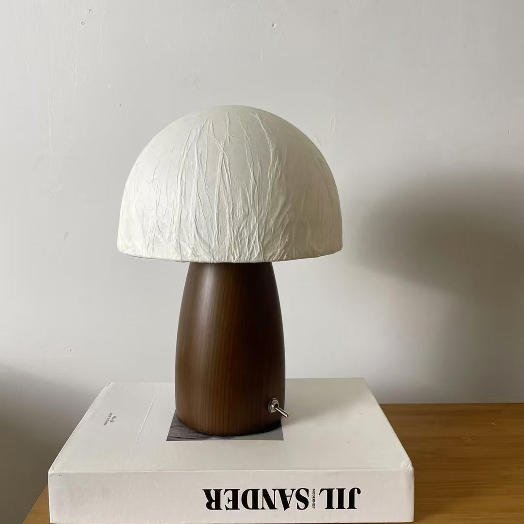 Traditional Vintage Mushroom Paper Solid Wood 1-Light Table Lamp For Bedroom