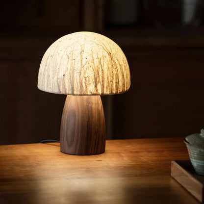Traditional Vintage Mushroom Paper Solid Wood 1-Light Table Lamp For Bedroom
