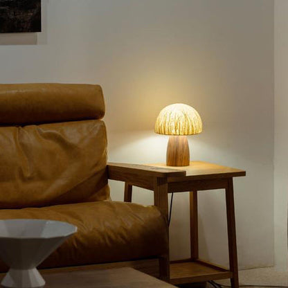 Traditional Vintage Mushroom Paper Solid Wood 1-Light Table Lamp For Bedroom