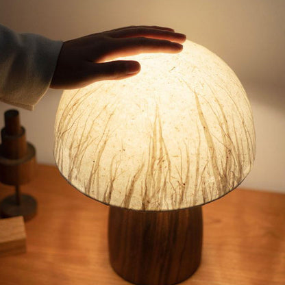 Traditional Vintage Mushroom Paper Solid Wood 1-Light Table Lamp For Bedroom