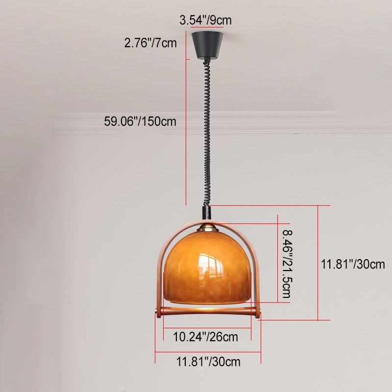 Traditional Vintage Dome Solid Wood Glass 1-Light Pendant Light For Bedroom