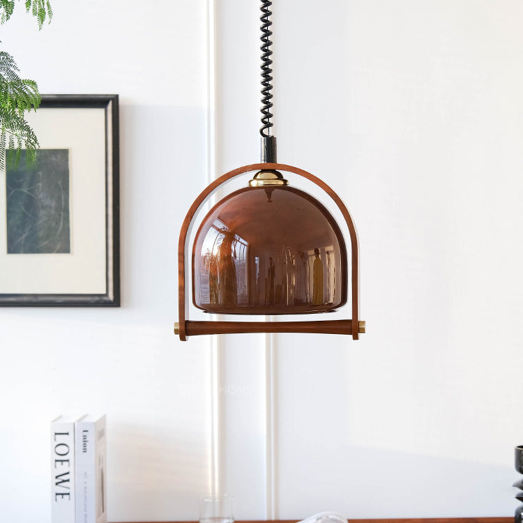 Traditional Vintage Dome Solid Wood Glass 1-Light Pendant Light For Bedroom