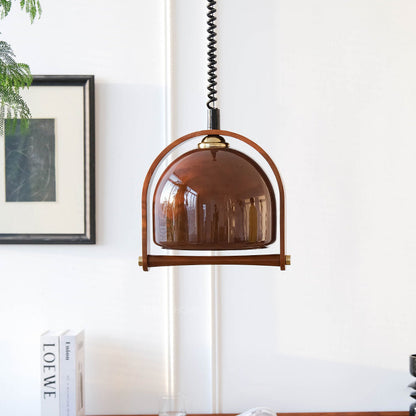 Traditional Vintage Dome Solid Wood Glass 1-Light Pendant Light For Bedroom