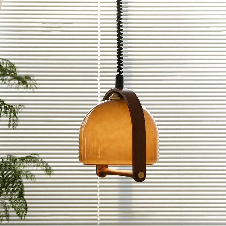 Traditional Vintage Dome Solid Wood Glass 1-Light Pendant Light For Bedroom