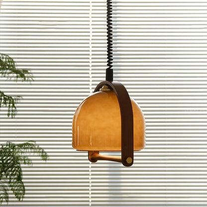 Traditional Vintage Dome Solid Wood Glass 1-Light Pendant Light For Bedroom