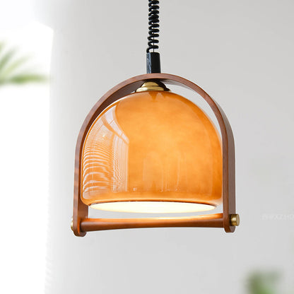 Traditional Vintage Dome Solid Wood Glass 1-Light Pendant Light For Bedroom