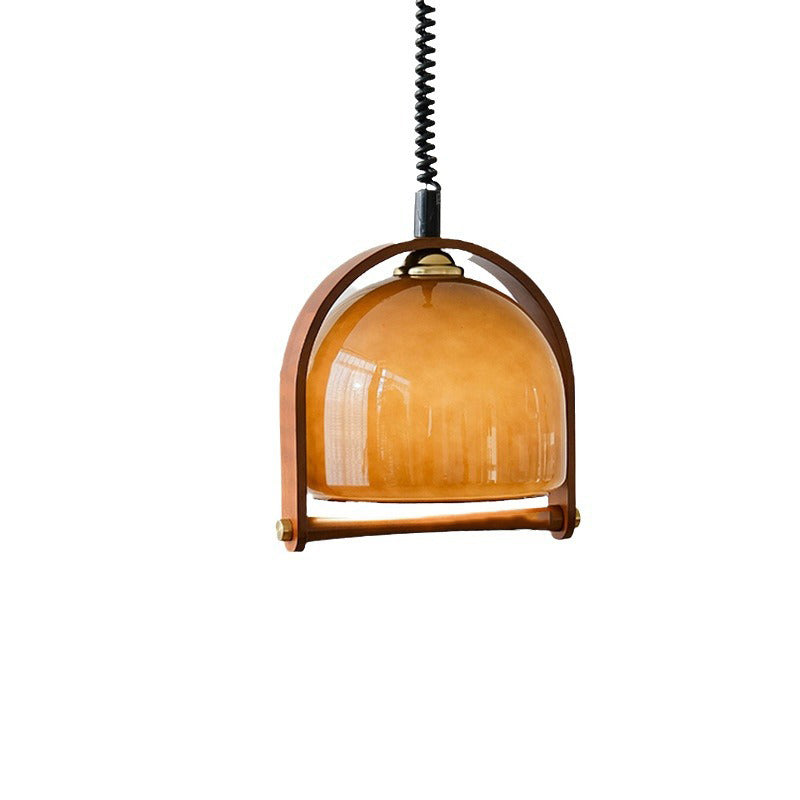 Traditional Vintage Dome Solid Wood Glass 1-Light Pendant Light For Bedroom