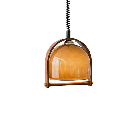 Traditional Vintage Dome Solid Wood Glass 1-Light Pendant Light For Bedroom