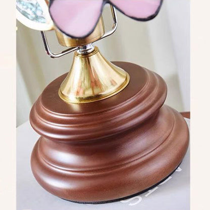 Traditional Vintage Butterfly Cone Glass Metal Solid Wood 1-Light Table Lamp For Bedroom