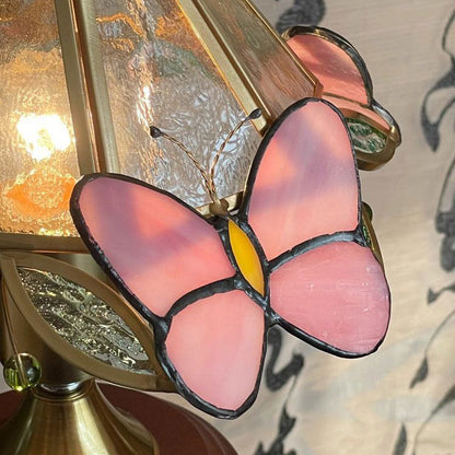 Traditional Vintage Butterfly Cone Glass Metal Solid Wood 1-Light Table Lamp For Bedroom