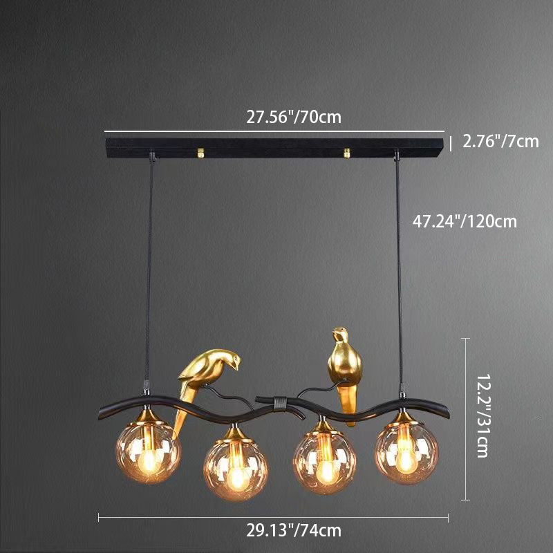 Contemporary Creative Bird Sphere Iron Glass Resin 4-Light Chandelier Island Light For Living Room