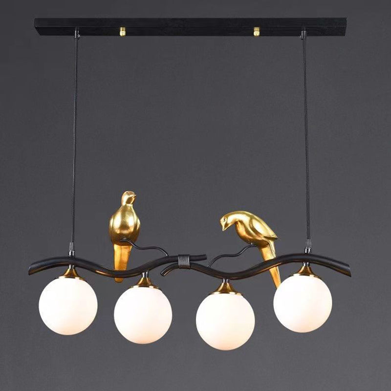 Contemporary Creative Bird Sphere Iron Glass Resin 4-Light Chandelier Island Light For Living Room