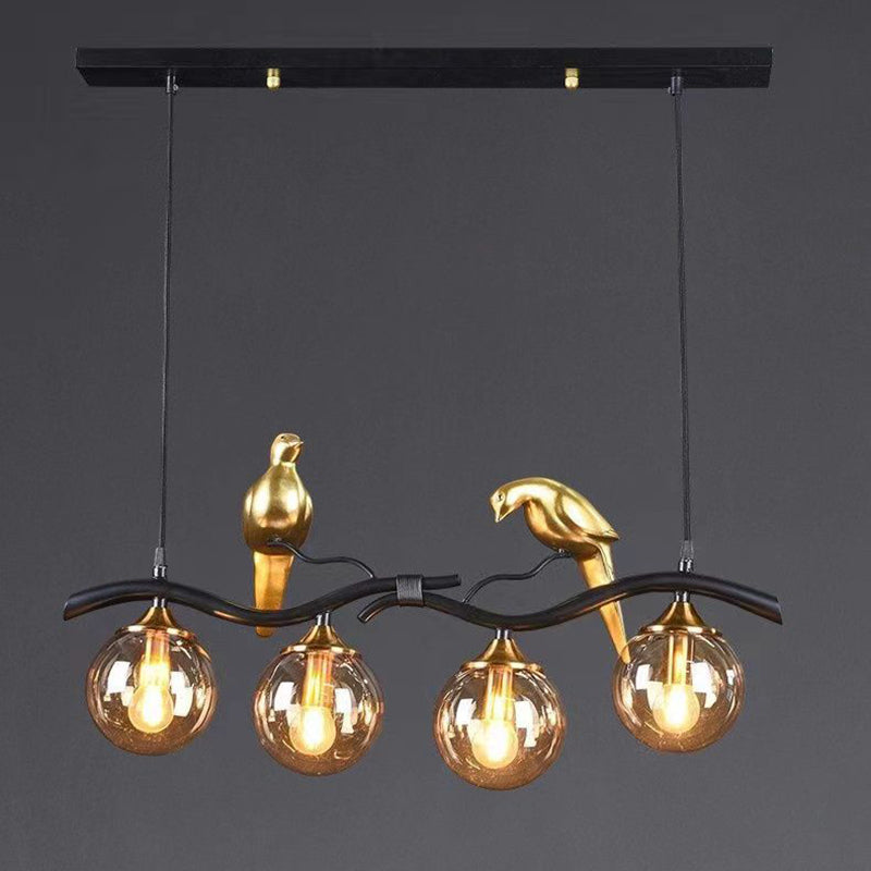 Contemporary Creative Bird Sphere Iron Glass Resin 4-Light Chandelier Island Light For Living Room